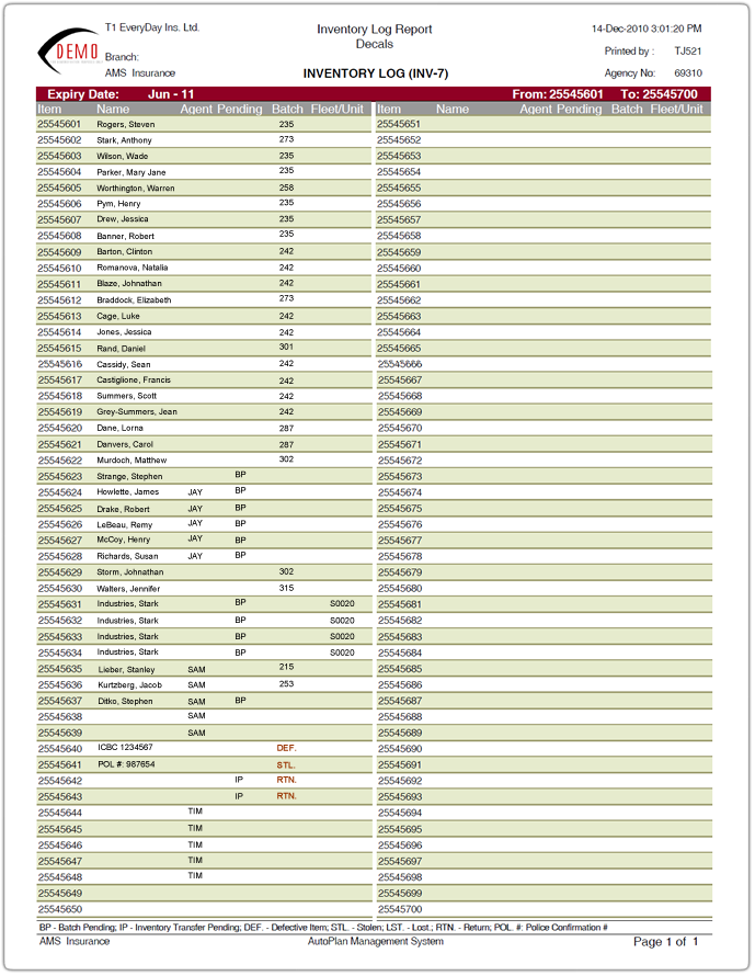 Viewing an Inventory Log Report